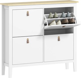 HOMCOM Keskeny Cipőszekrény Cipőtartó Előszobába 4 Forgatható Fiókkal és Állítható Polcokkal 20 Pár Cipőhöz 105x24x95.5 cm Fehér | Aosom