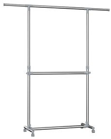 JASON dupla ruhatartó állvány, 93x49x113-198cm, ezüst SongmicsHome