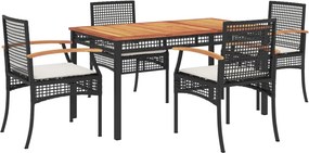 vidaXL 5 részes fekete polyrattan kerti étkezőgarnitúra párnákkal