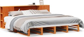 vidaXL viaszbarna tömör fa könyvespolcos ágy matrac nélkül 180 x 200cm