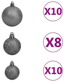műkarácsonyfa 300 LED-del, gömbszettel és hópehellyel 180 cm