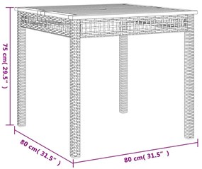 bézs polyrattan és akácfa kerti asztal 80 x 80 x 75 cm