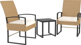 Outsunny 3 darabos kültéri kert szett állítható támlával, 2 szék és rattan asztal párnázott párnákkal és edzett üveg asztallappal erkélyre teraszra, B