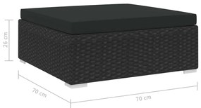 1 db fekete polyrattan moduláris lábtartó párnával