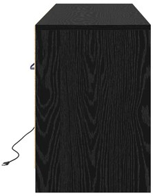 TV Szekrény LED Fekete Kőrisből, 139.5x34x50 cm, Mérnöki Fa Anyagból