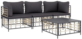 4 részes antracitszürke polyrattan kerti ülőgarnitúra párnákkal