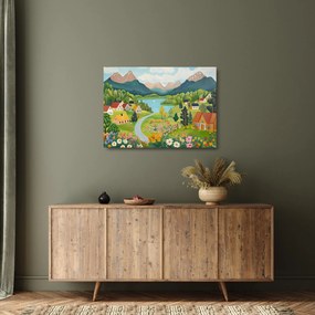 Üveg Üveg kép - Falu a hegyekben (70x50 cm)