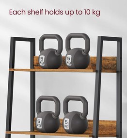 Létrapolc, 5 szintes keskeny könyvespolc, rusztikus barna