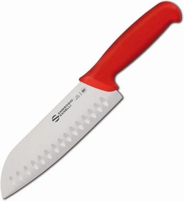 Santoku Sanelli Ambrogio Supra kés, granton penge, 18 cm, piros