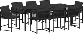 vidaXL Kert étkező szett 9 pcs Fekete polirattan