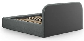 Sötétszürke kárpitozott ágyneműtartós franciaágy ágyráccsal 180x200 cm Juno – Windsor &amp; Co Sofas