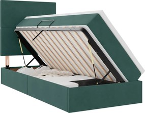 vidaXL Ágy tárolóval és matraccal Sötétzöld 90 x 190 cm Bársony