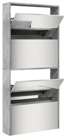 betonszürke 4 szintes cipőszekrény tükörrel 63 x 17 x 134 cm