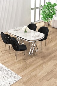 Zae étkezőgarnitúra, fehér márvány-króm, 168 cm – TR240CHR3068