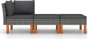 vidaXL 3 részes polyrattan és tömör eukaliptuszfa kerti ülőgarnitúra