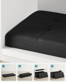 SONGMICS tárolós ülőke, összecsukható ülőpad, 38×76×38 cm, fekete