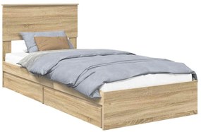vidaXL Tárolós Ágy fejtámlával Sonoma tölgy 90 x 200 cm Faanyag