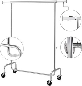 Nagy teherbírású fém ruhatartó kerekekkel, 130 kg-ig terhelhető,  hossza 110-150 cm