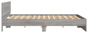 szürke sonoma színű ágykeret fejtámlával és LED-del 180x200 cm