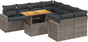 vidaXL 9 részes szürke polyrattan kerti ülőgarnitúra párnákkal