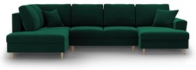 Zöld bársony kinyitható tárolóhelyes sarokkanapé (bal oldali-U alakú) Kyoto – Cosmopolitan Design