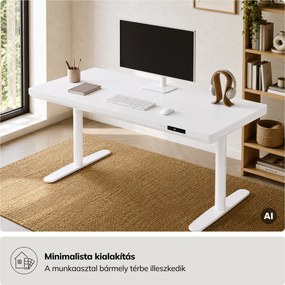 Elektromos ülő-álló íróasztal fiókkal és Qi vezeték nélküli töltővel fehér, 1400 mm: ELLIS