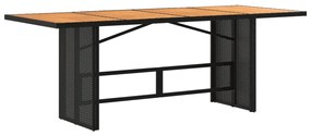 fekete polyrattan kerti asztal akácfa lappal 190 x 80 x 75 cm