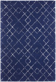 Sötétkék krémszínű nappali szőnyeg,vastag shaggy szőnyeg, boho mintás 80x150 cm