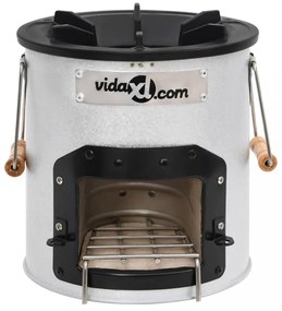 ezüstszínű acél fatüzelésű kempingtűzhely 45 x 25 x 26 cm