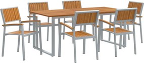 vidaXL Kert étkező szett 7 pcs Szürke Tömör Akácfa