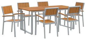 vidaXL Kert étkező szett 7 pcs Szürke Tömör Akácfa