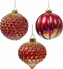 Fukszia Színű, Opálos Üveg Karácsonyfa Dísz Szett 3 db-os Díszített karácsonyfadíszek