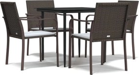 vidaXL 5 részes polyrattan és acél kerti étkezőgarnitúra párnával