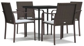 vidaXL 5 részes polyrattan és acél kerti étkezőgarnitúra párnával