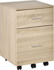 Vinsetto Mobil Irodai Pedál Tároló Szekrény 2 Fiók 5 Kerekek Préselt Fa 39,5 x 39 x 58,5 cm Tölgy | Aosom