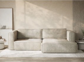 Bézs zsenília kinyitható-tárolóhelyes sarokkanapé (jobb oldali-heverő résszel) Velto – Maison de Rêve
