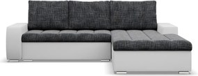 Toronto sarokkanapé, 2 ágyneműtartóval, fonott + műbőr, jobboldali, sötétszürke - fehér