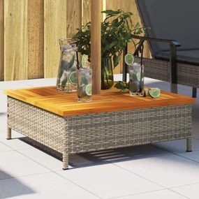 szürke polyrattan és akácfa napernyőtalp-burkolat 70x70x25 cm