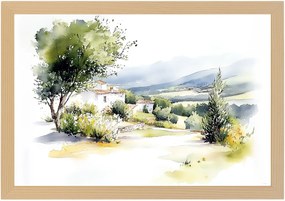 Poszter Keret Fa Tájkép Spanyolország Asztúria Hegyek Ház Villa Nyár 60x40