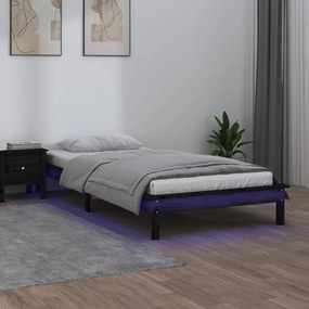 fekete tömör fa ágykeret LED-világítással 100 x 200 cm