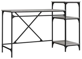 szürke sonoma fa és vas íróasztal polcokkal 135x50x90 cm