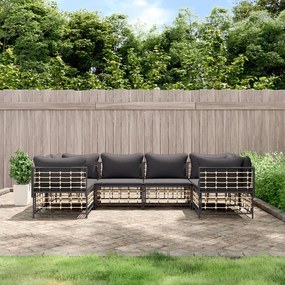 6 részes antracitszürke polyrattan kerti ülőgarnitúra párnákkal