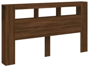 barna tölgyszínű szerelt fa LED-es fejtámla 180x18,5x103,5 cm