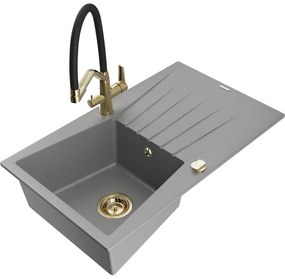 Mexen Cesar 1-medencés gránit mosogató lefolyóval és Duo konyhai csapteleppel, szürke - 6514-71-671701-57-G