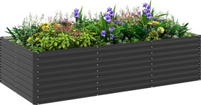 Outsunny Kültéri Virágláda, Horganyzott Emelt Kertágy, Téglalap alakú Kert Planter Biztonsági Élekkel és Nyitott Aljjal, Virágokhoz, Fűszerekhez, Zöld