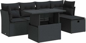 vidaXL 6 részes fekete polyrattan kerti ülőgarnitúra párnákkal