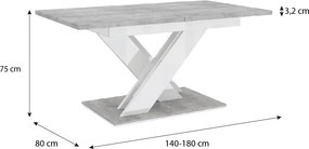 Maasix SWTG magasfényű 6-8 személyes bővíthető étkezőasztal Beton