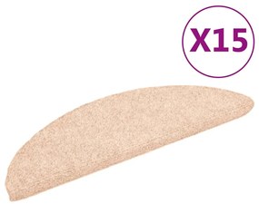 vidaXL 15 db krémszínű öntapadós lépcsőszőnyeg 56x17x3 cm