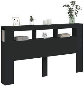 fekete szerelt fa LED-es fejtámla 180x18,5x103,5 cm