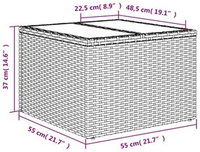 szürke polyrattan üveglapos kerti asztal 55 x 55 x 37 cm